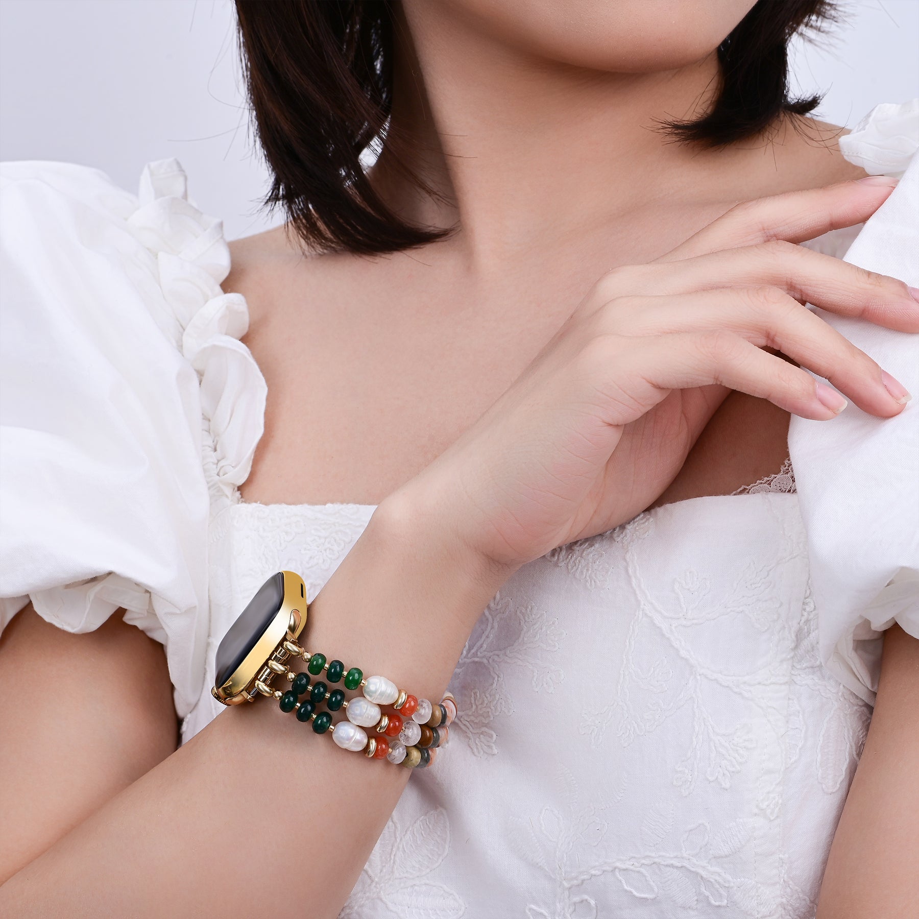 Bracelet en pierre naturelle corail extensible Apple Watch