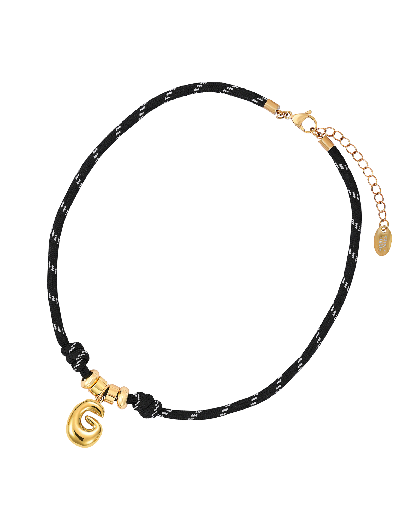 Collier corde lettre bulle dorée