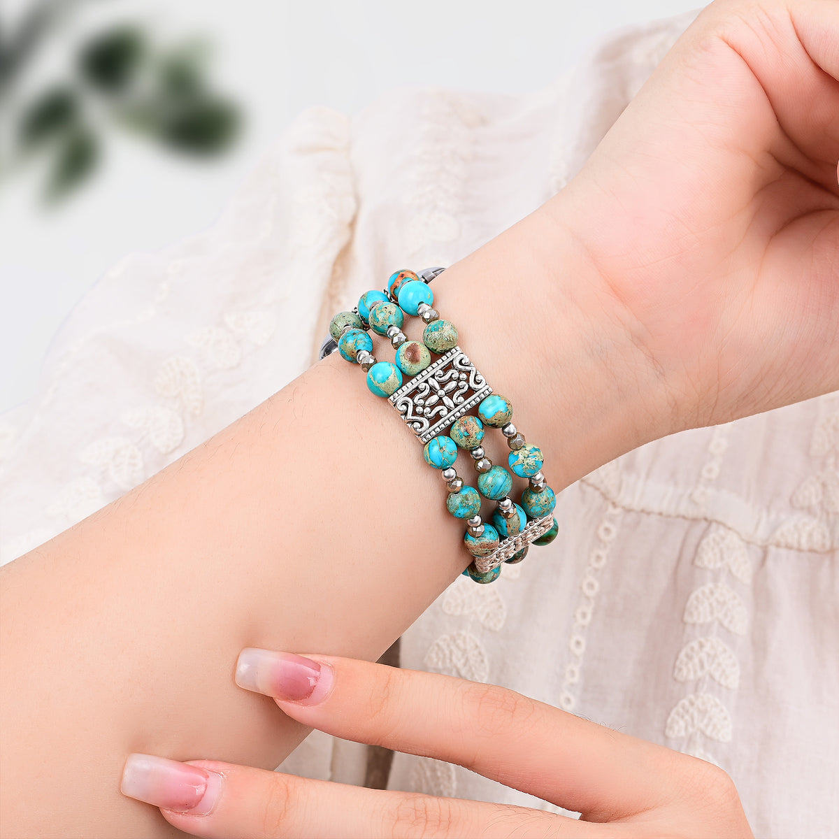 Bracelet extensible artisanal en esprit turquoise pour Apple Watch