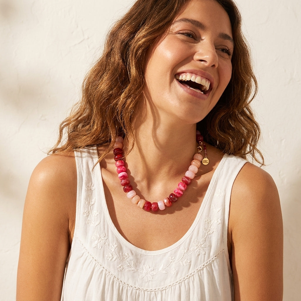 Collier imposant rose baie