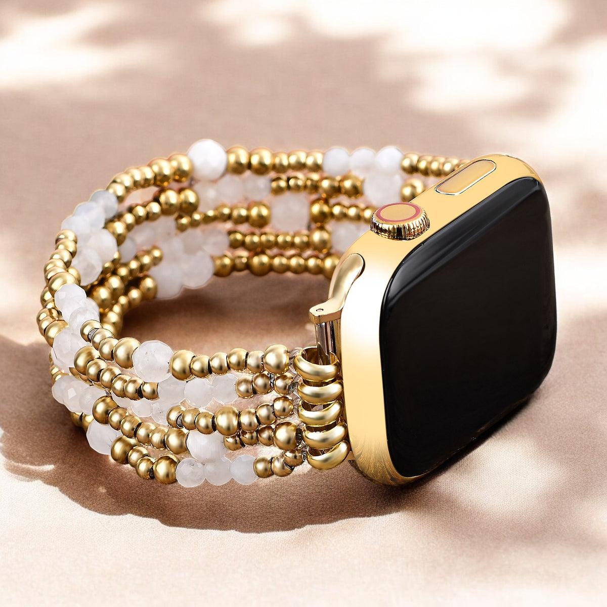 Bracelet extensible Apple Watch en pierre de lune Halo doré