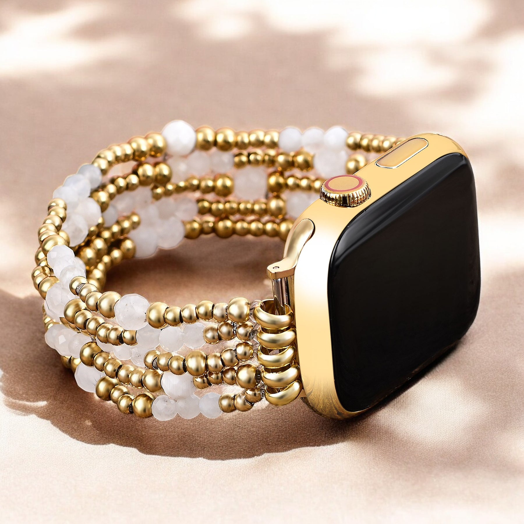 Bracelet extensible Apple Watch en pierre de lune Halo doré