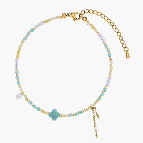 Bracelet de cheville breloque trèfle en amazonite bleu sarcelle