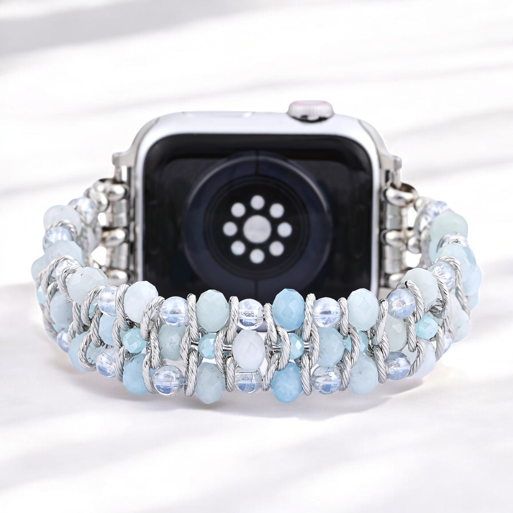 Bracelet Apple Watch tressé en saphir aquamarine