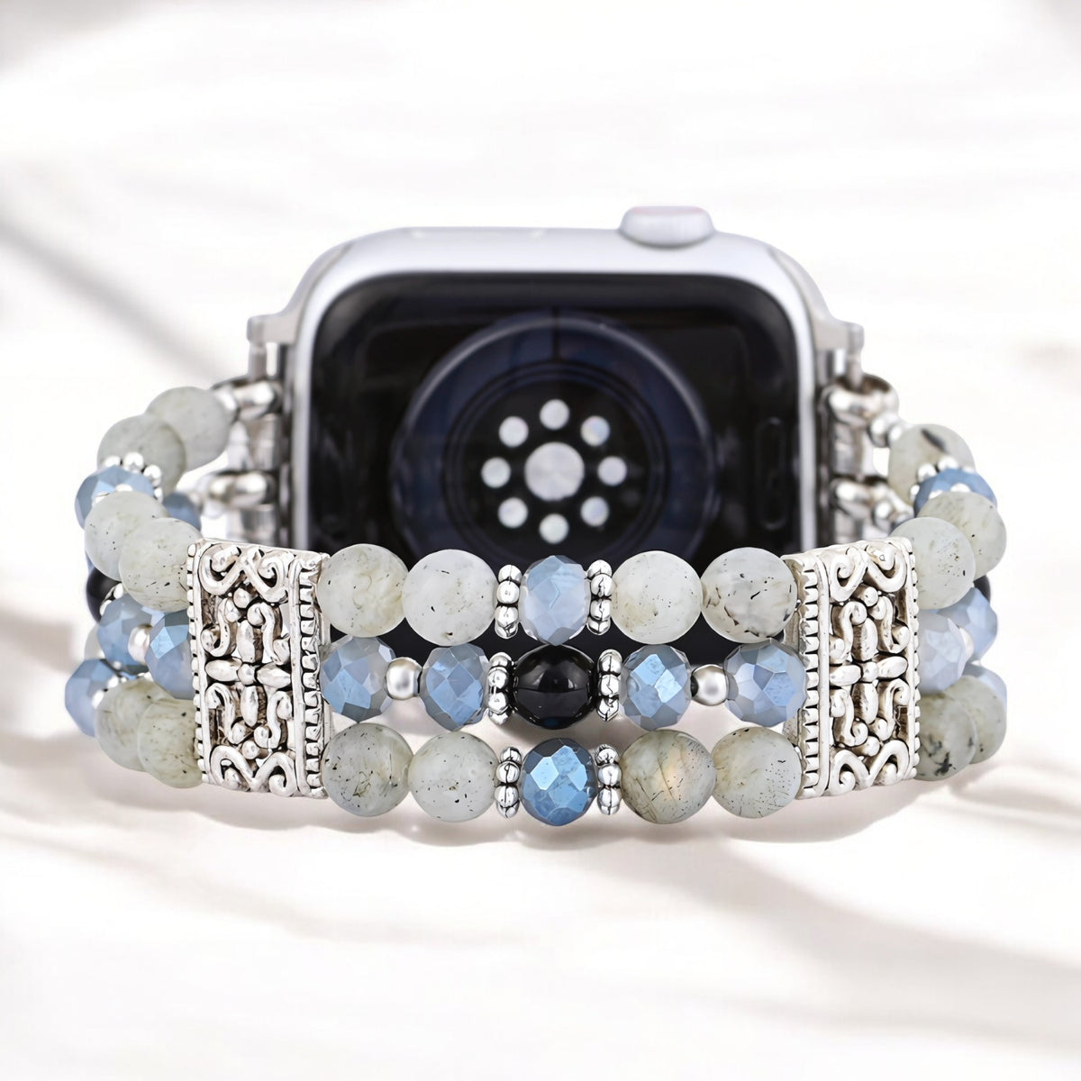 Bracelet extensible artisanal en labradorite indigo pour Apple Watch
