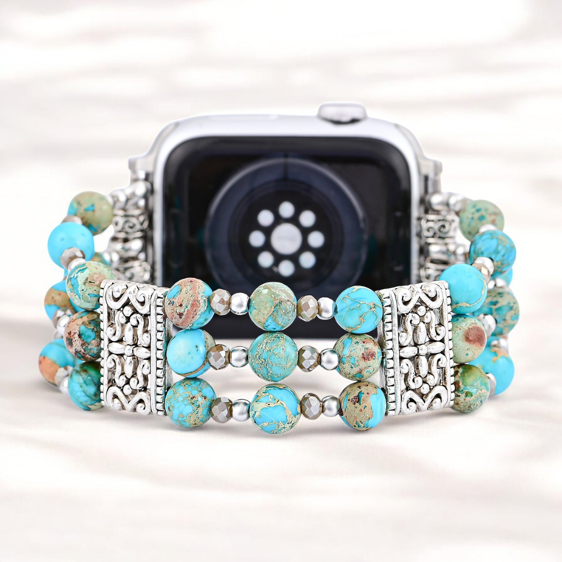 Bracelet en cuir turquoise artisanal pour Apple Watch