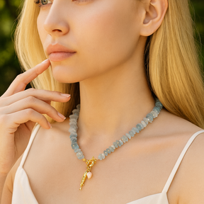 Collier pendentif perle d'aigue-marine