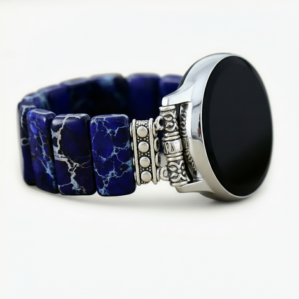Bracelet extensible en jaspe tibétain bleu marine foncé pour Samsung Galaxy Watch