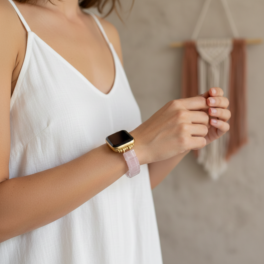 Bracelet extensible en quartz couleur rose pour Apple Watch