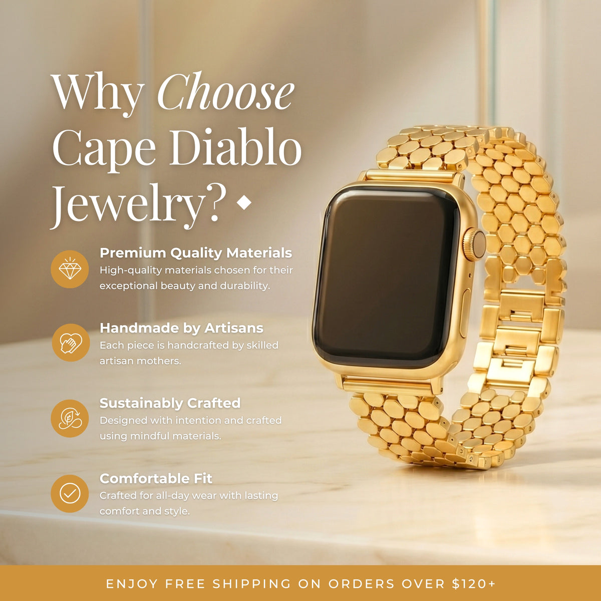 Bracelet de luxe Golden Glamour pour Apple Watch