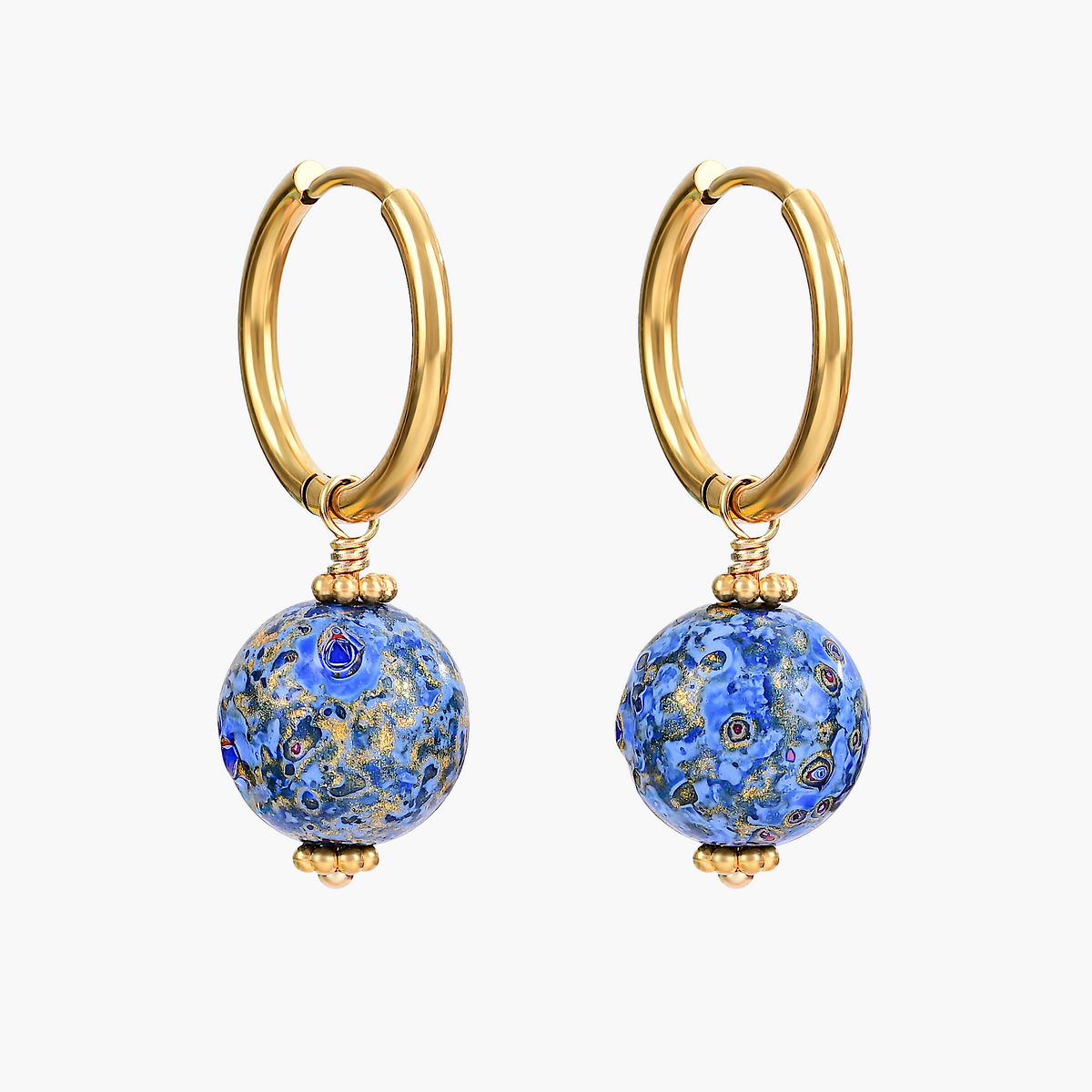 Boucles d'oreilles créoles Sphère mouchetée Ciel de saphir