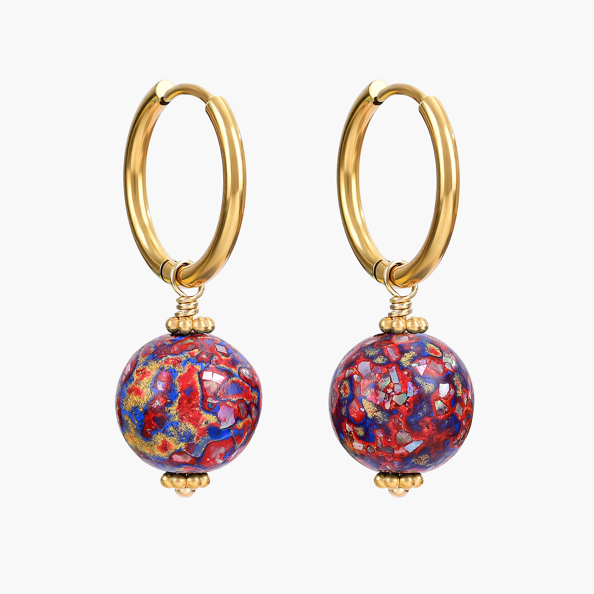 Boucles d'oreilles créoles sphériques Améthyste Aurore tachetée