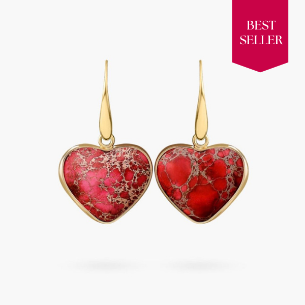 Boucles d'oreilles pendantes en jaspe coeur rouge