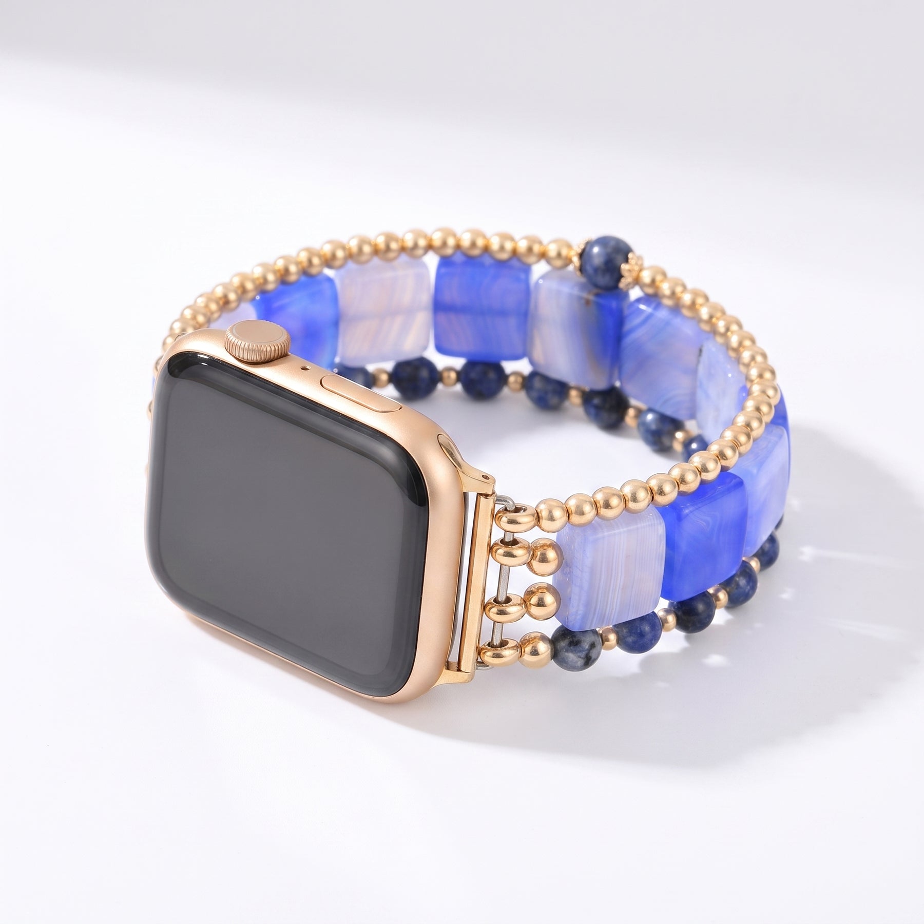 Bracelet extensible pour Apple Watch en sodalite bleu azur, argenté