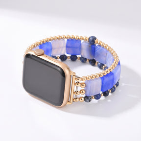 Bracelet extensible pour Apple Watch en sodalite bleu azur, argenté