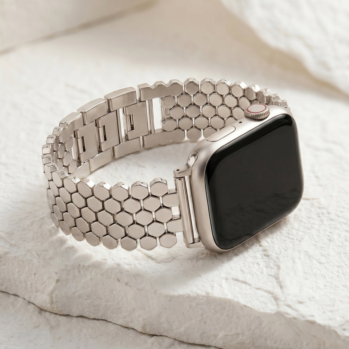 Bracelet Apple Watch de luxe en nid d'abeille argenté