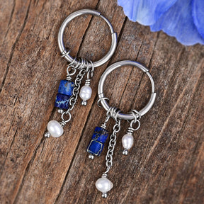 Boucles d'oreilles créoles en perles et agates Golden Grace