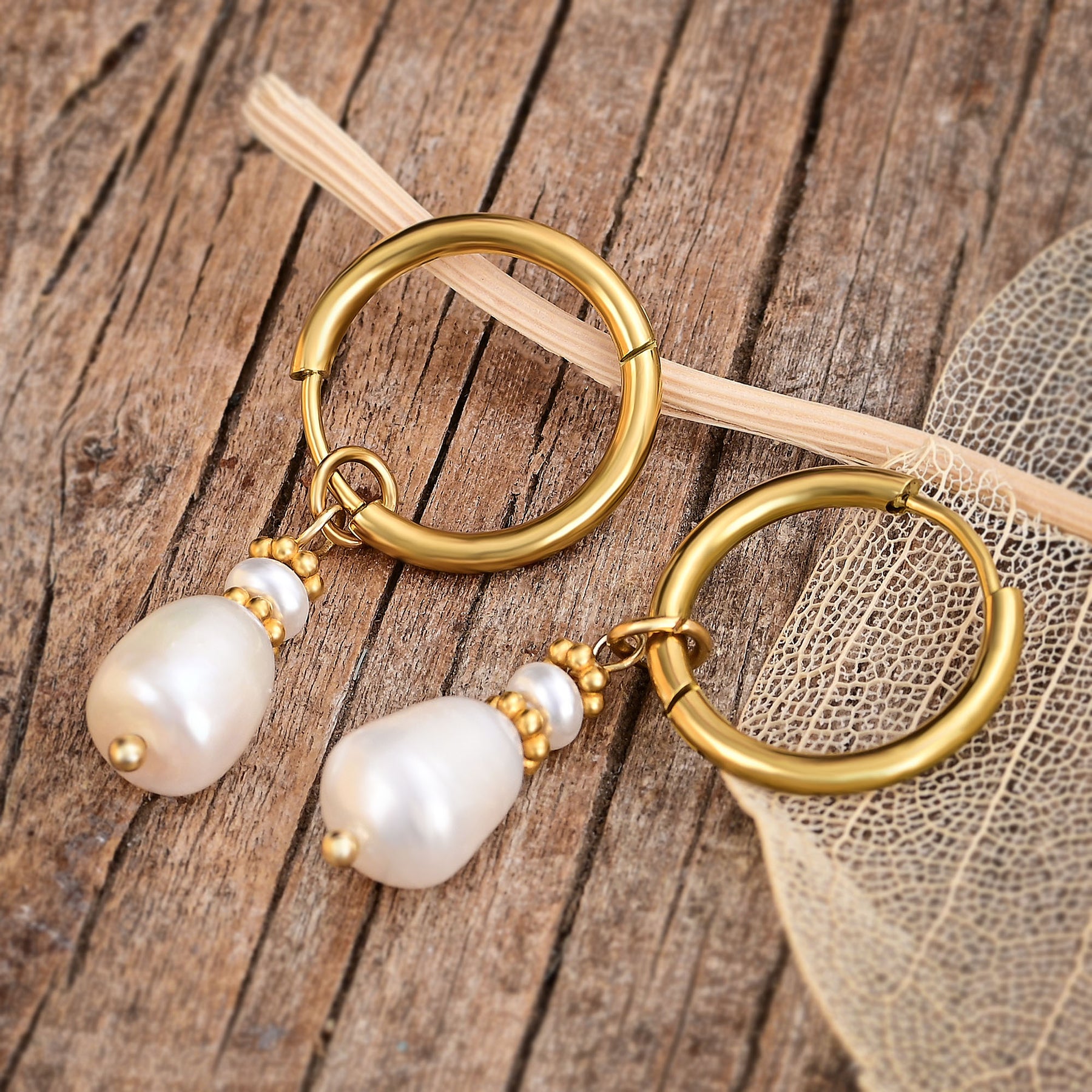 Boucles d'oreilles créoles en perles et agates Golden Grace