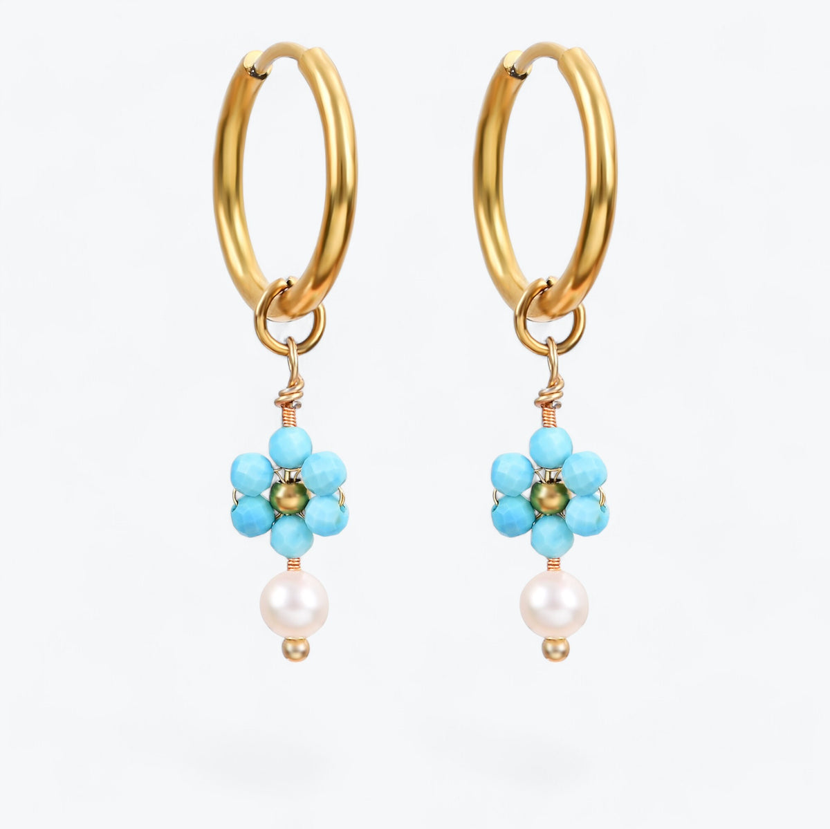 Boucles d'oreilles créoles en perles et agates Golden Grace