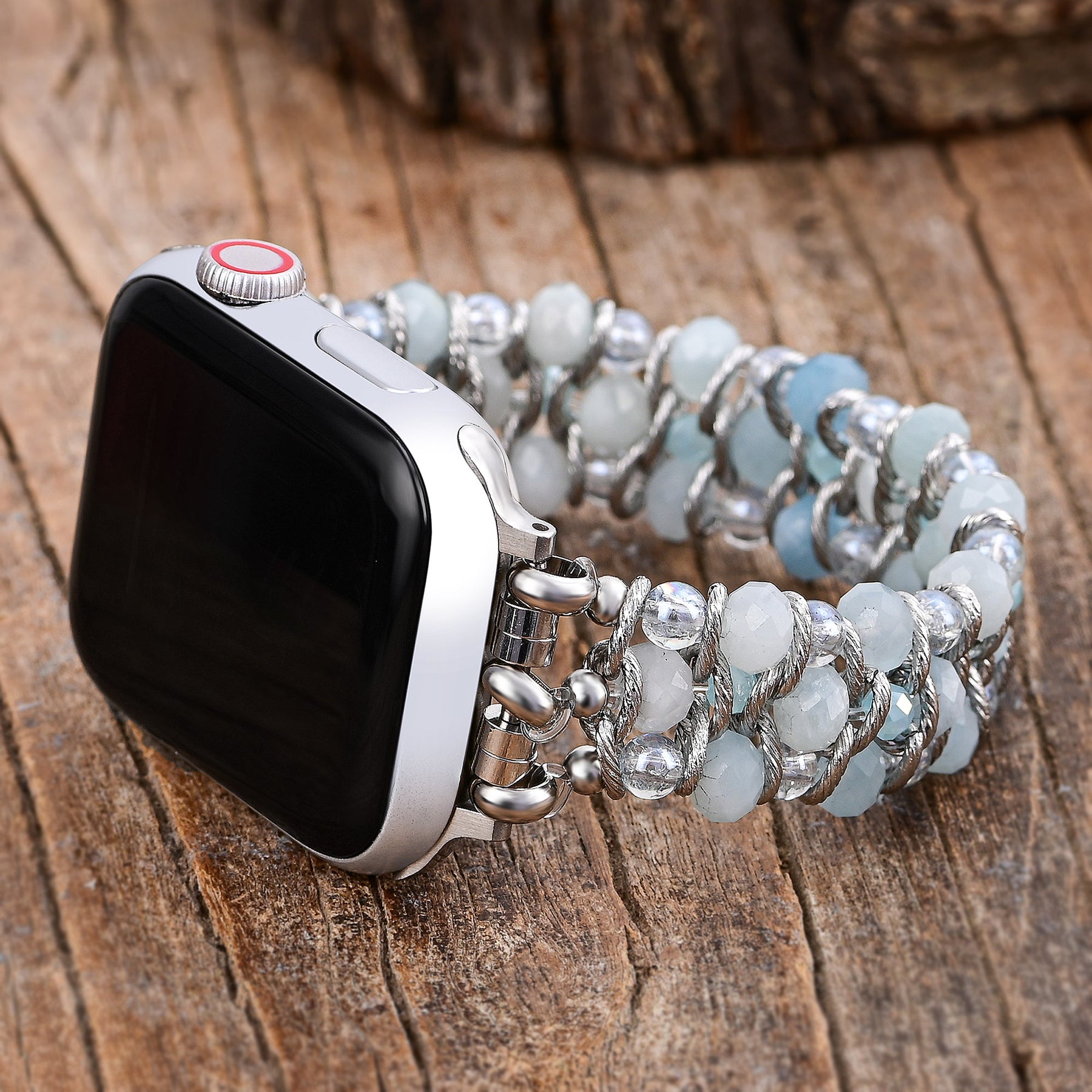 Bracelet Apple Watch tressé en saphir aquamarine