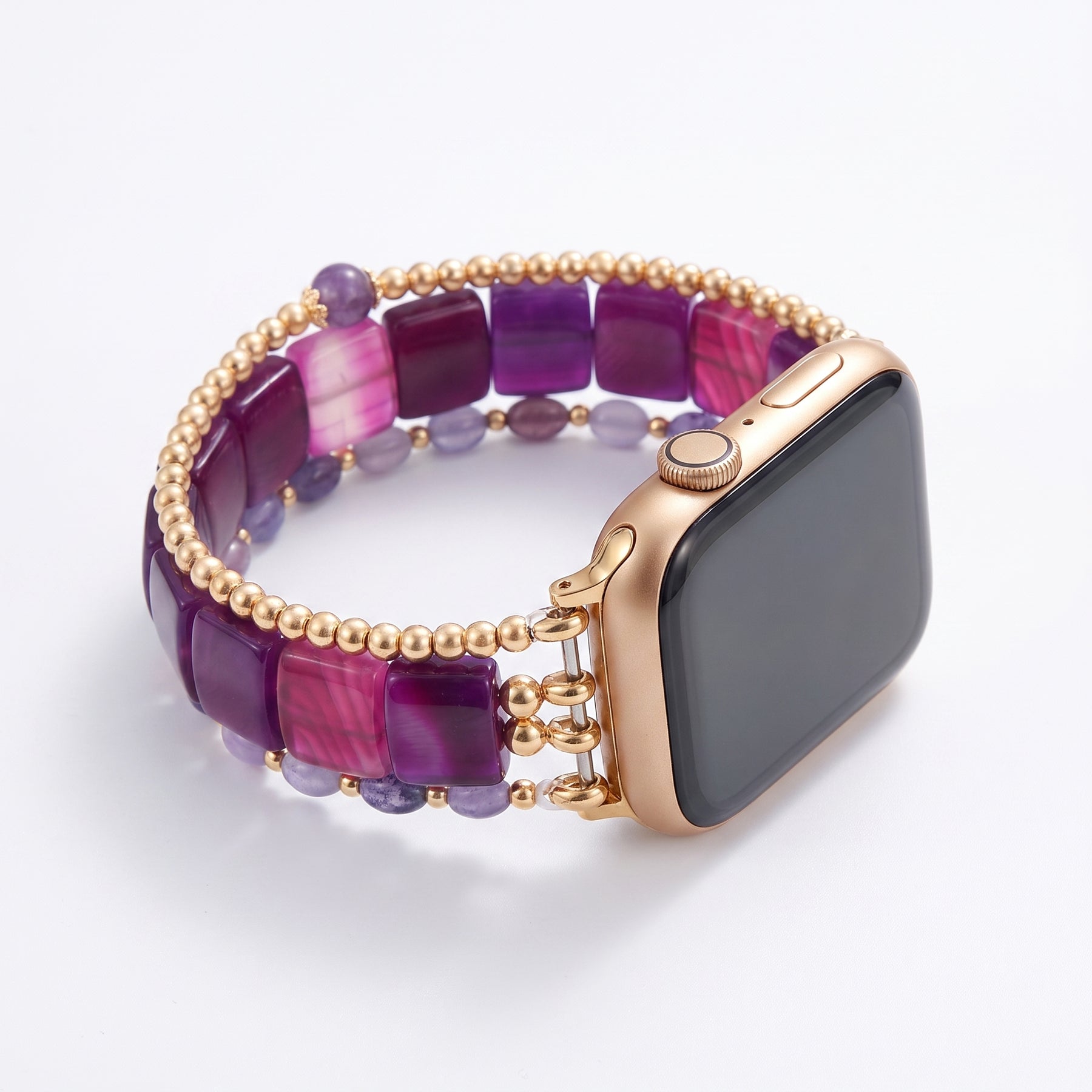 Bracelet extensible pour Apple Watch en sodalite bleu azur, argenté