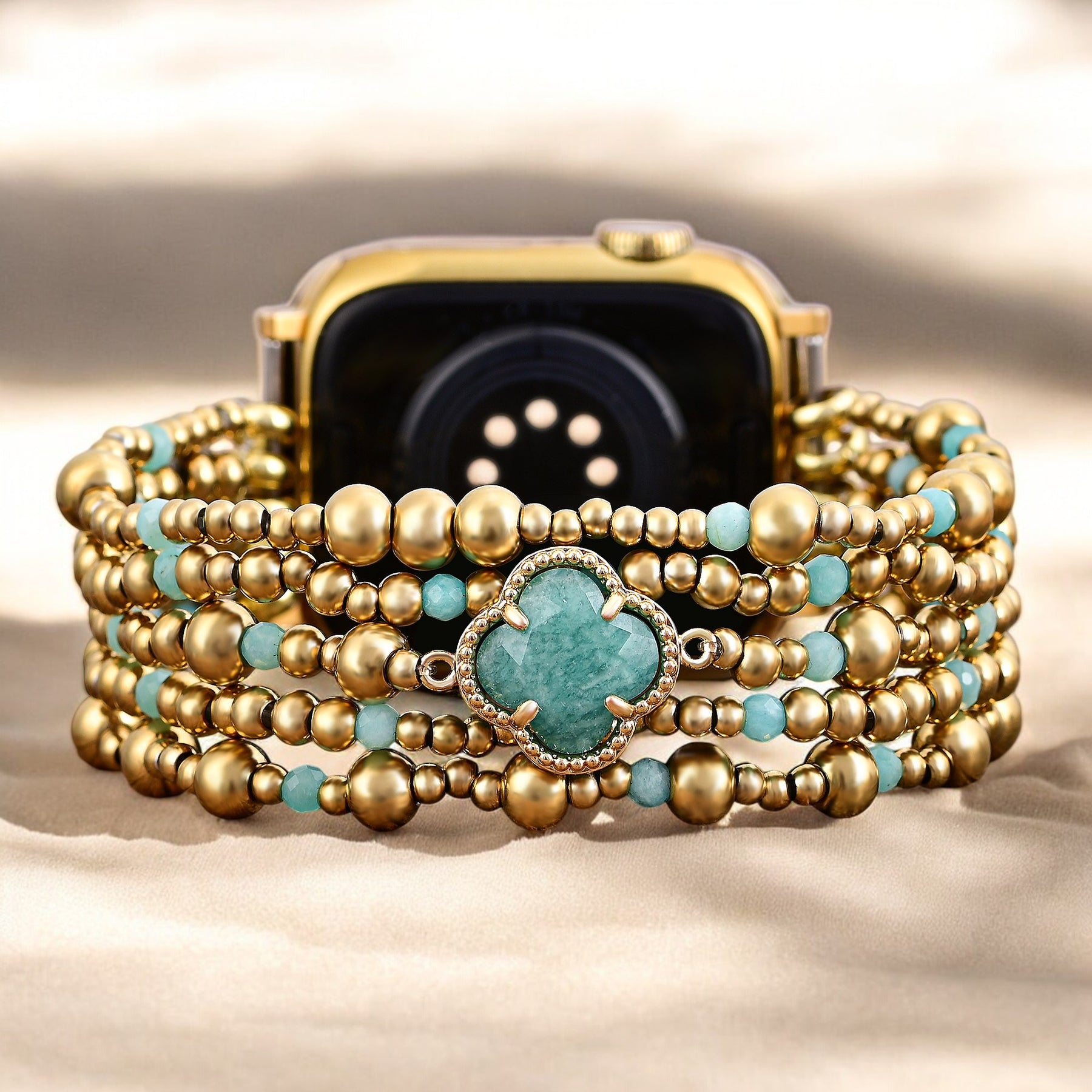 Bracelet extensible en amazonite apaisante pour Apple Watch