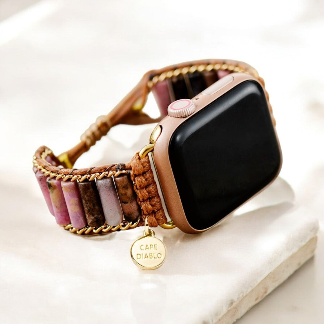 Bracelet Apple Watch en rhodonite fleurie