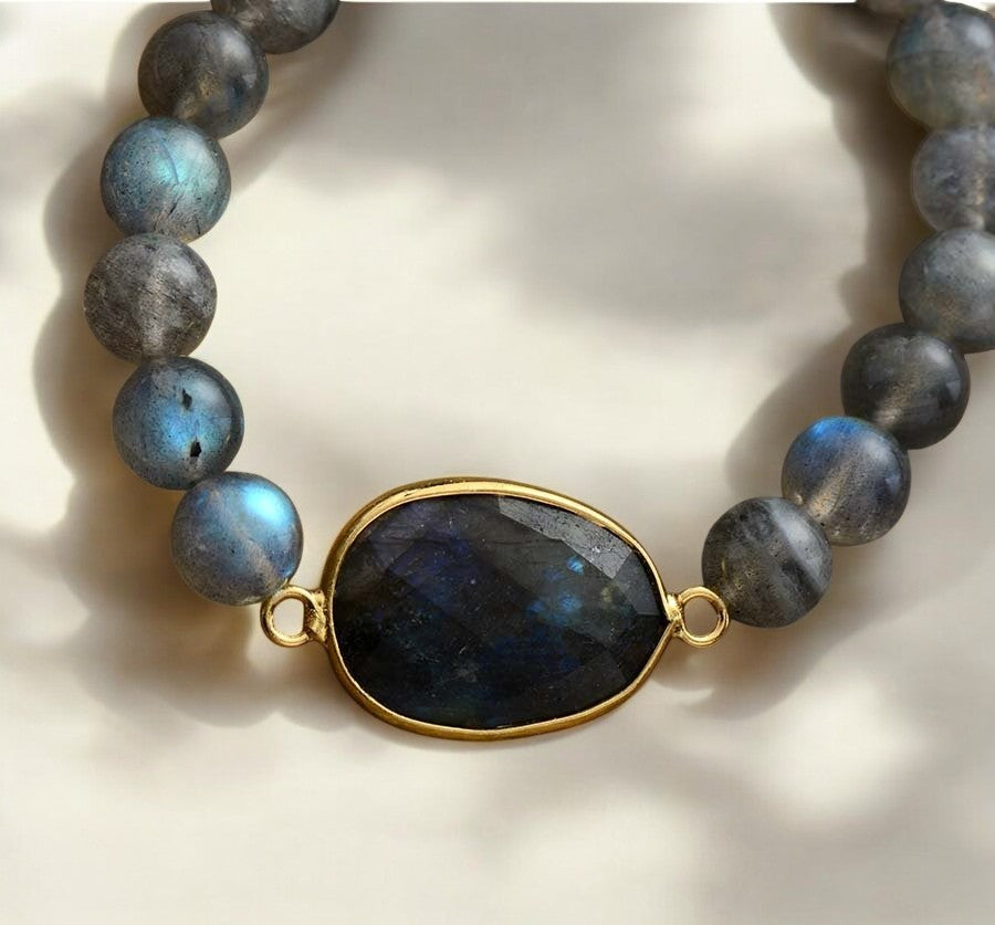 Bracelet en pierre précieuse Labradorite bleue