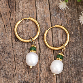 Boucles d'oreilles créoles en perles et agates Golden Grace