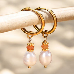 Boucles d'oreilles créoles en perle Golden Grace et agate aventurine