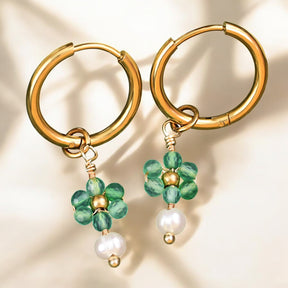 Boucles d'oreilles créoles Green Blossom Pearl
