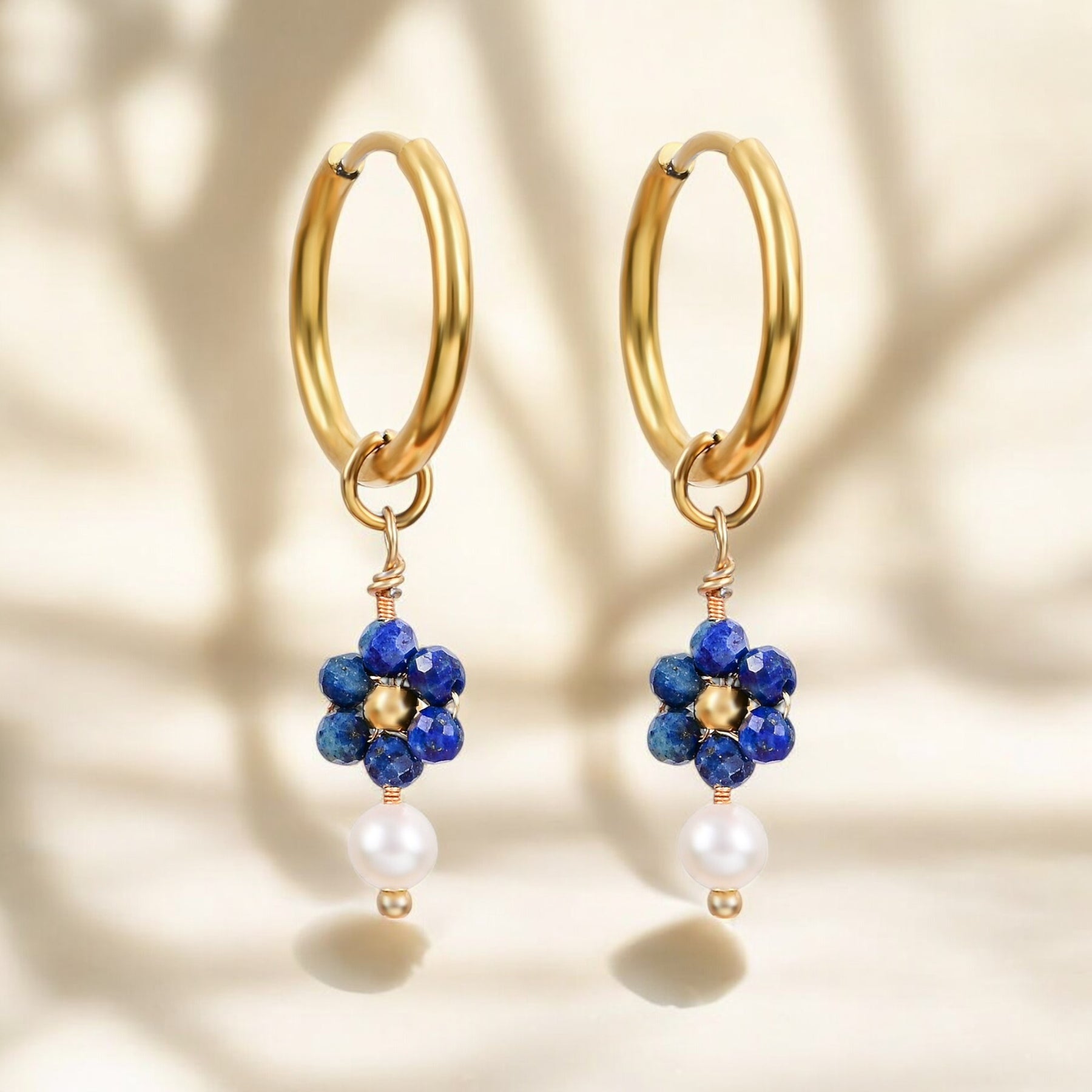 Boucles d'oreilles créoles Perle Fleur de Lapis