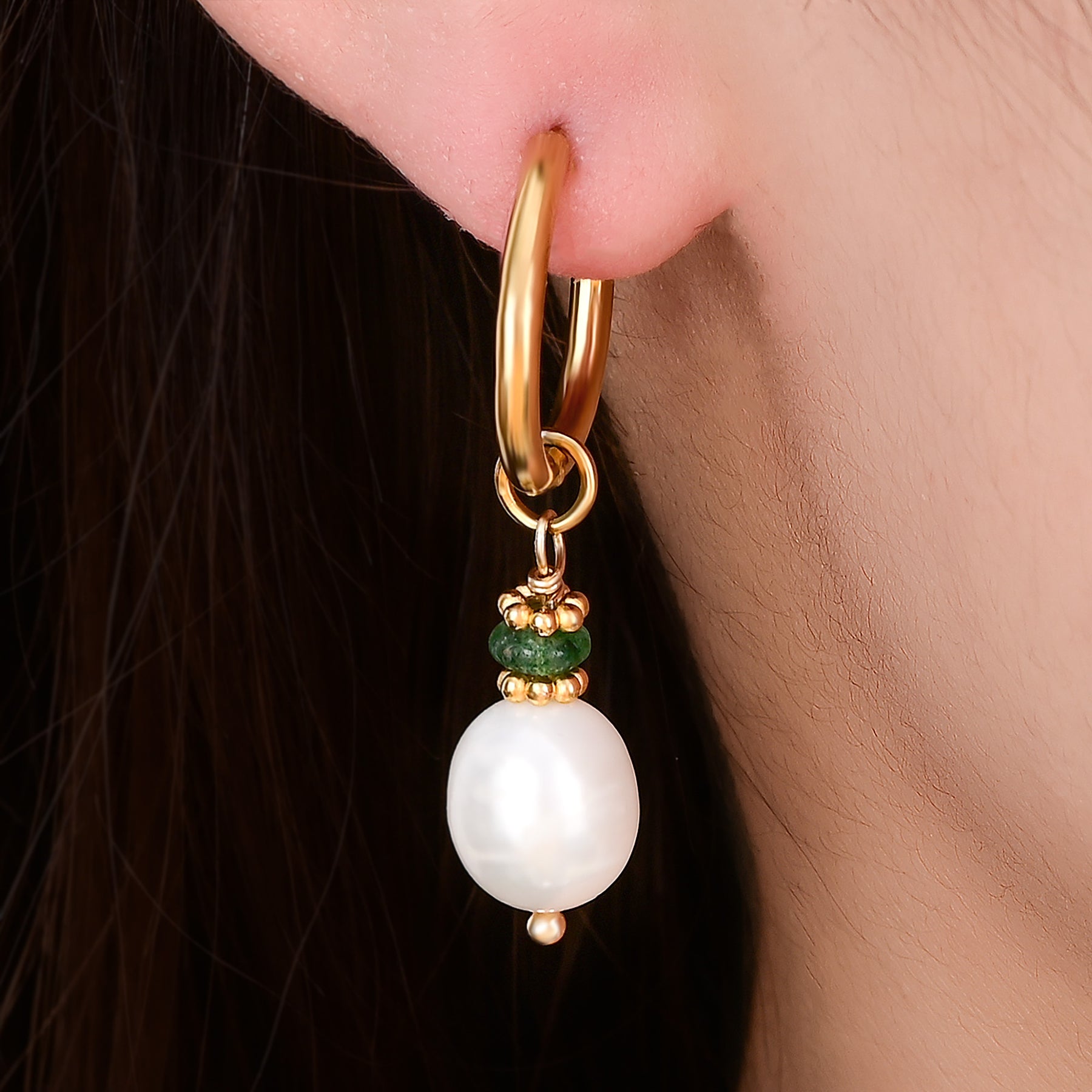 Boucles d'oreilles créoles en perles et agates Golden Grace