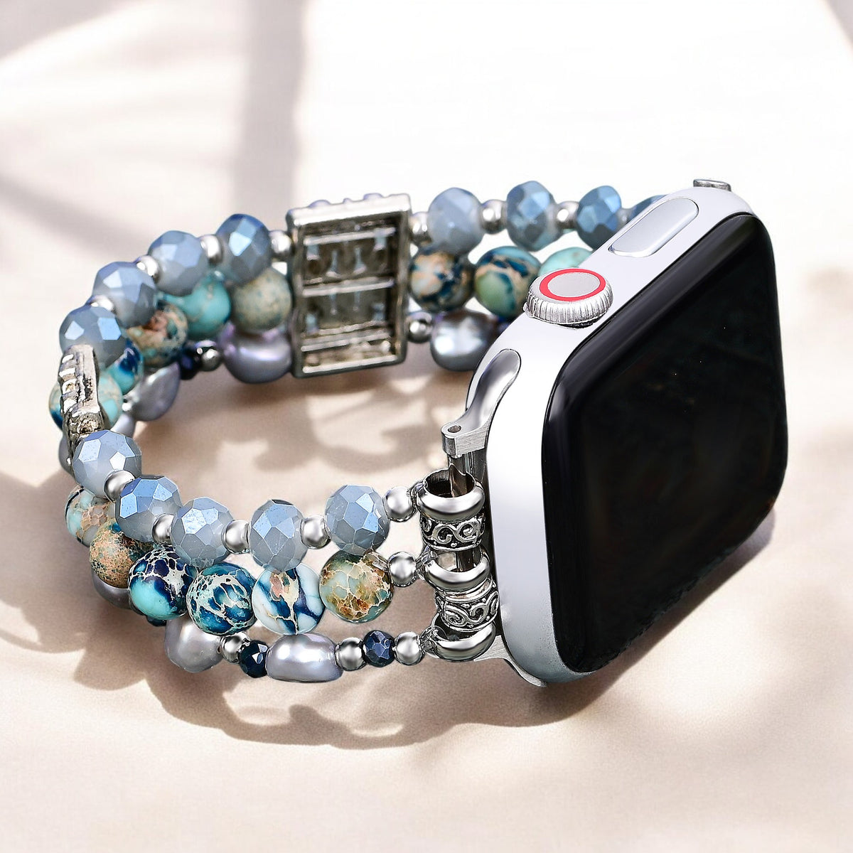 Bracelet extensible nomade artisanal en jaspe pour Apple Watch