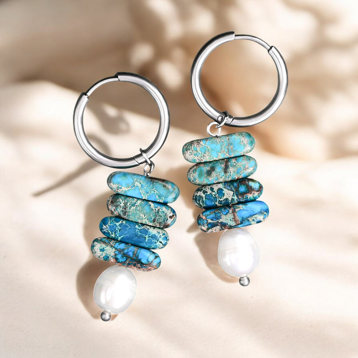 Créoles Ocean Bliss en perles et jaspe bleu