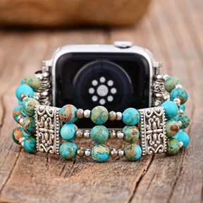 Bracelet en cuir turquoise artisanal pour Apple Watch