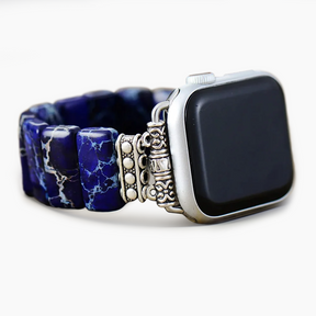 Bracelet Apple Watch extensible en jaspe tibétain bleu marine foncé