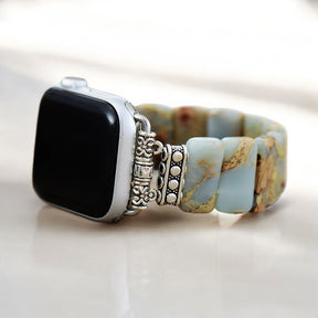 Bracelet Apple Watch extensible en jaspe tibétain terre