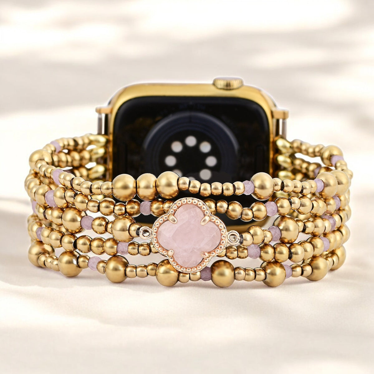 Bracelet extensible Élégance Quartz Rose Enchanté Apple Watch
