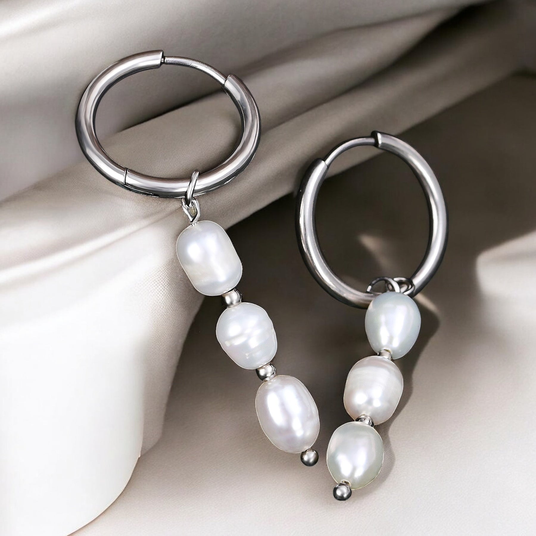 Boucles d'oreilles créoles en perles et agates Golden Grace
