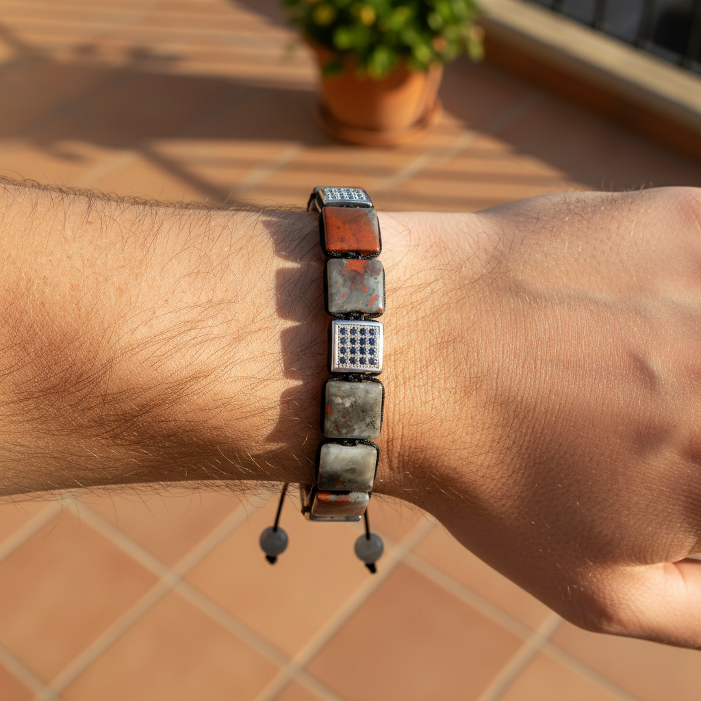 Bracelet africain en pierre de sang pour homme