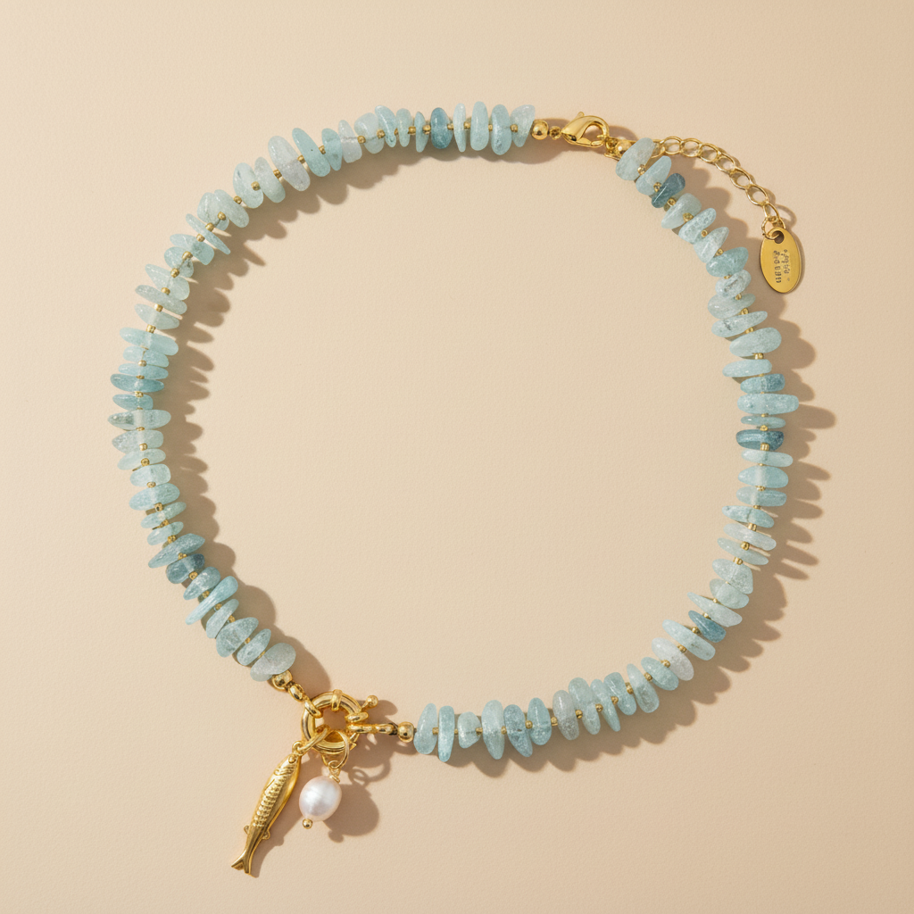 Collier pendentif perle d'aigue-marine