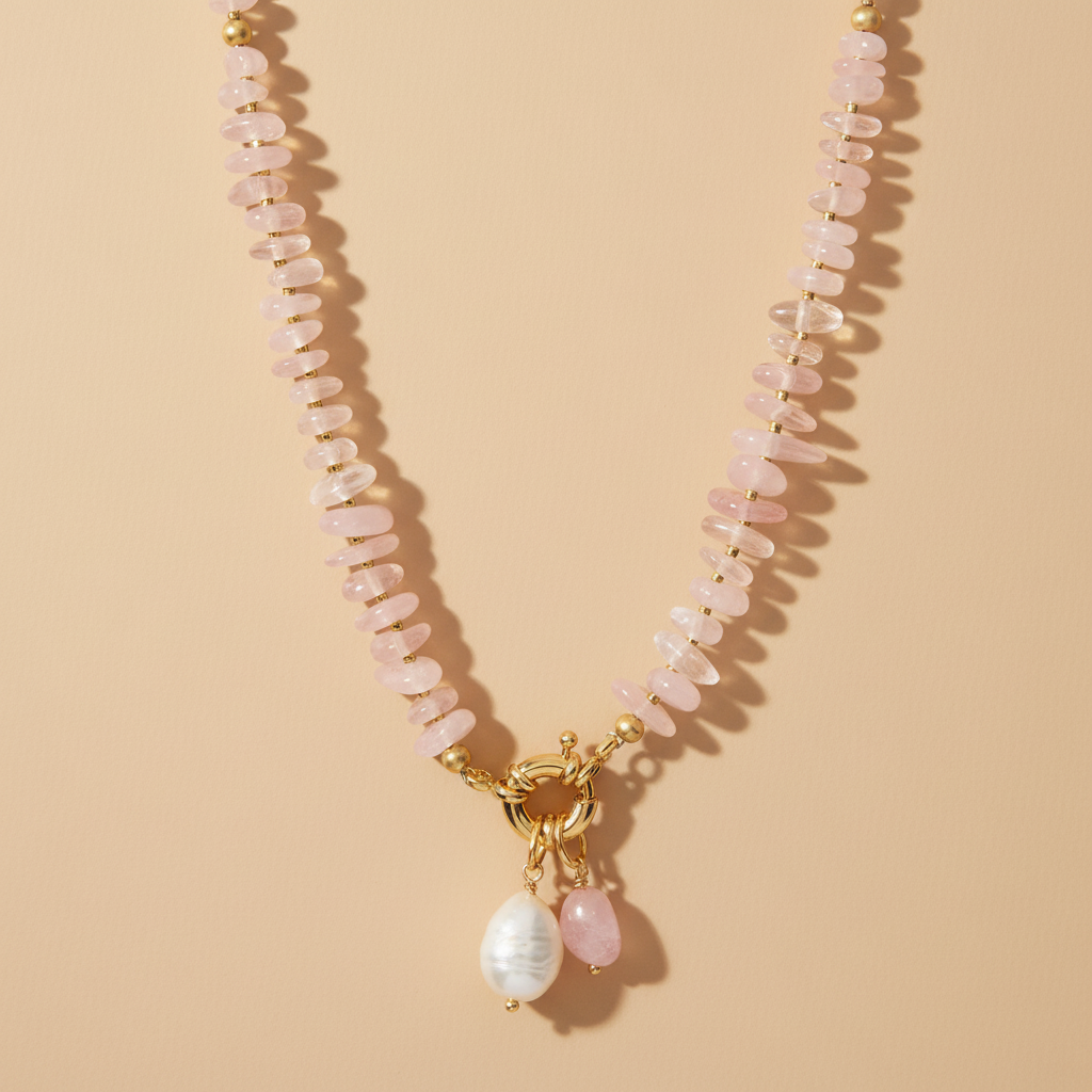 Collier pendentif en quartz rose