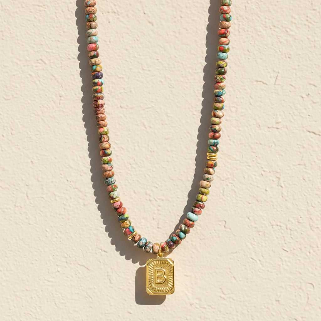 Collier lettre en jaspe impérial bleu