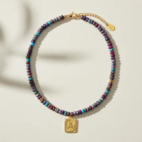 Collier lettre en jaspe impérial bleu