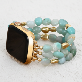 Bracelet extensible en pépite d'or amazonite pour Apple Watch