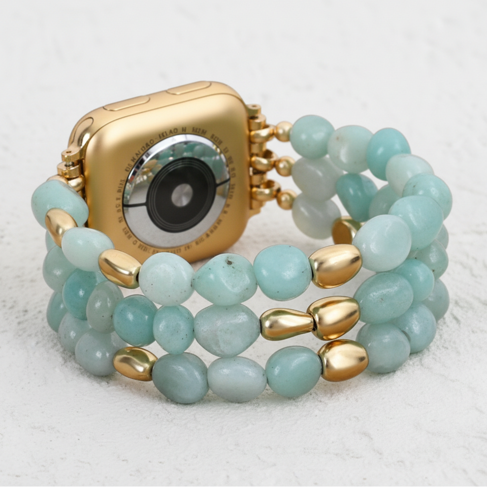 Bracelet extensible en pépite d'or amazonite pour Apple Watch