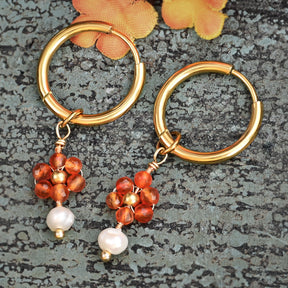 Boucles d'oreilles créoles en perles et agates Golden Grace