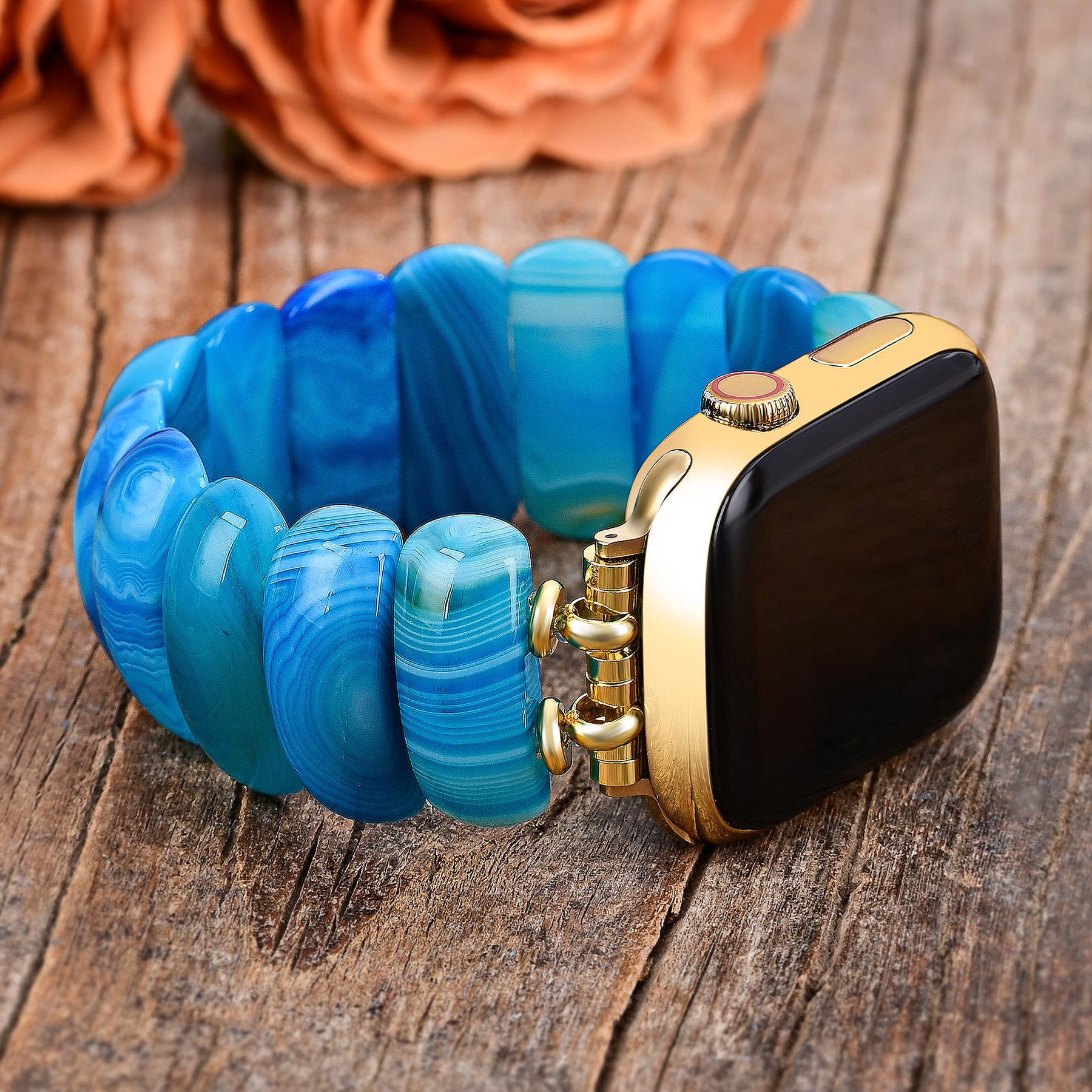 Bracelet extensible en agate bleu lagon Apple Watch