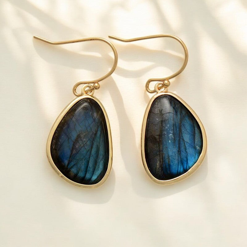 Boucles d'oreilles crochet en labradorite éminente